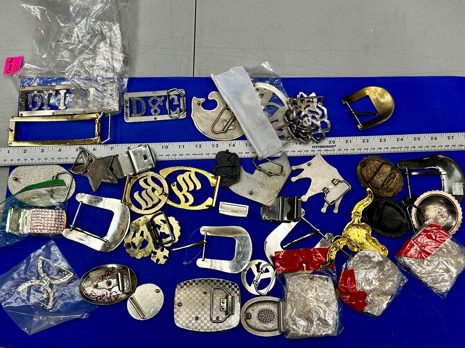 34 Bulk Lot Junk Drawer Grab Bag  to REPAIR Belt Buckle - Missing Rhinestone's