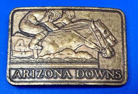 Vintage Arizona Downs Jockeys on Horses Racetrack vtg.  Brass Tone Belt Buckle