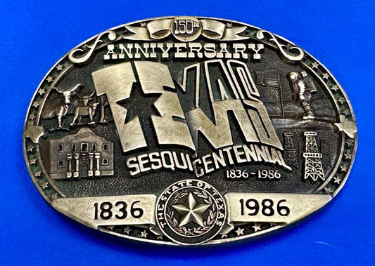 Texas Sesquicentennial 150 year celebration solid brass ADM belt buckle