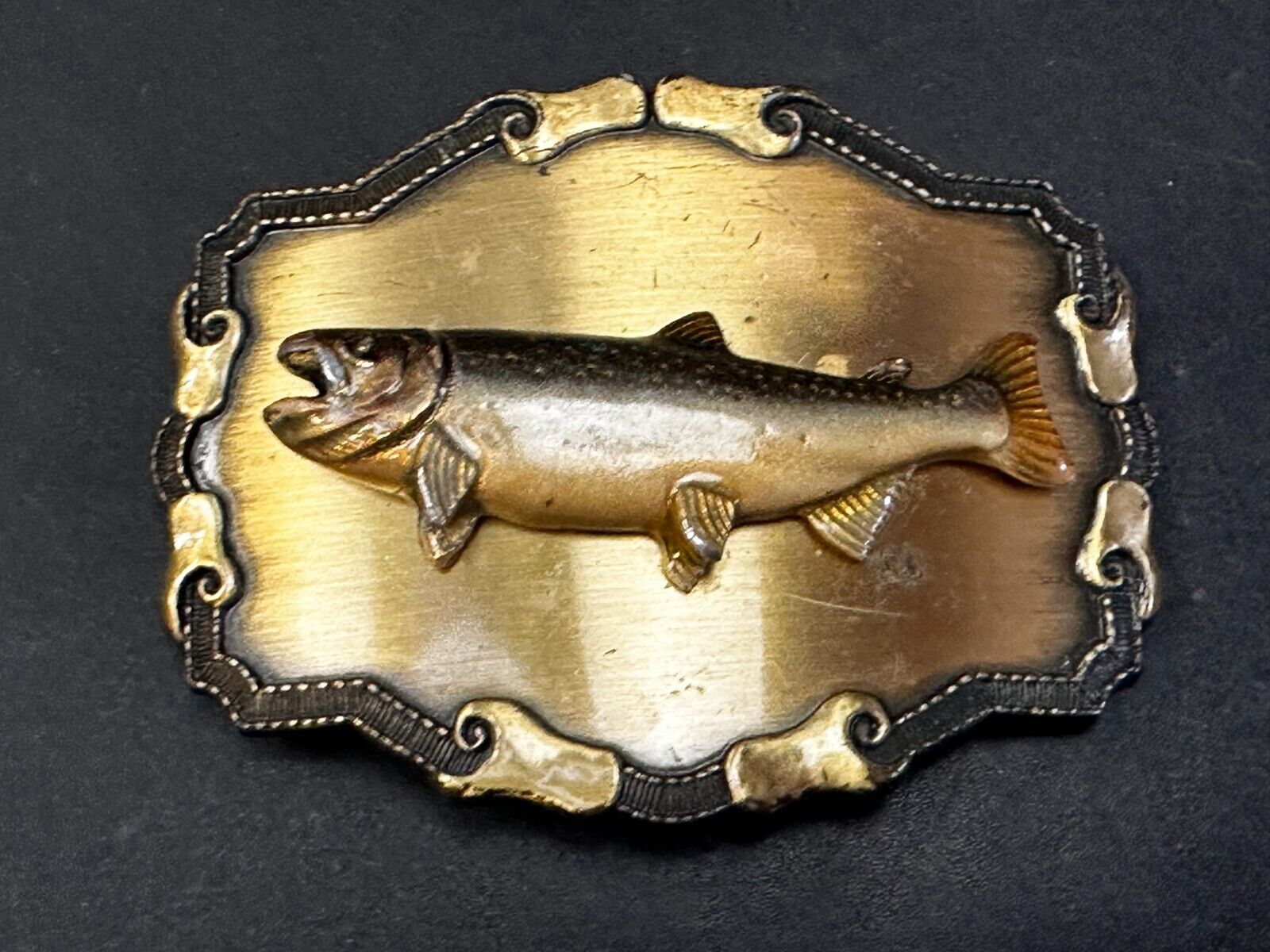 3D Fish Trout Fishing Fisherman Salmon  Vintage 1979 Raintree Belt Buckle