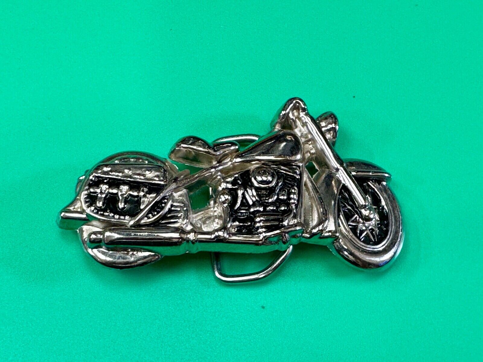 4" wide Figural Motorcycle W/ Saddle bag Silver color bikers belt buckle