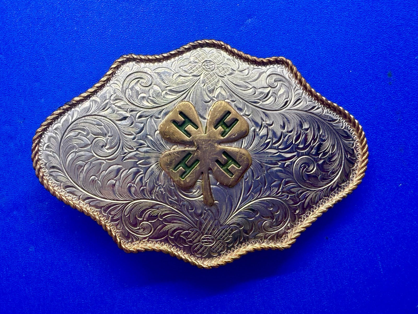 4H Leaf Swirl Ornate German Silver Montana Silversmiths Belt Buckle