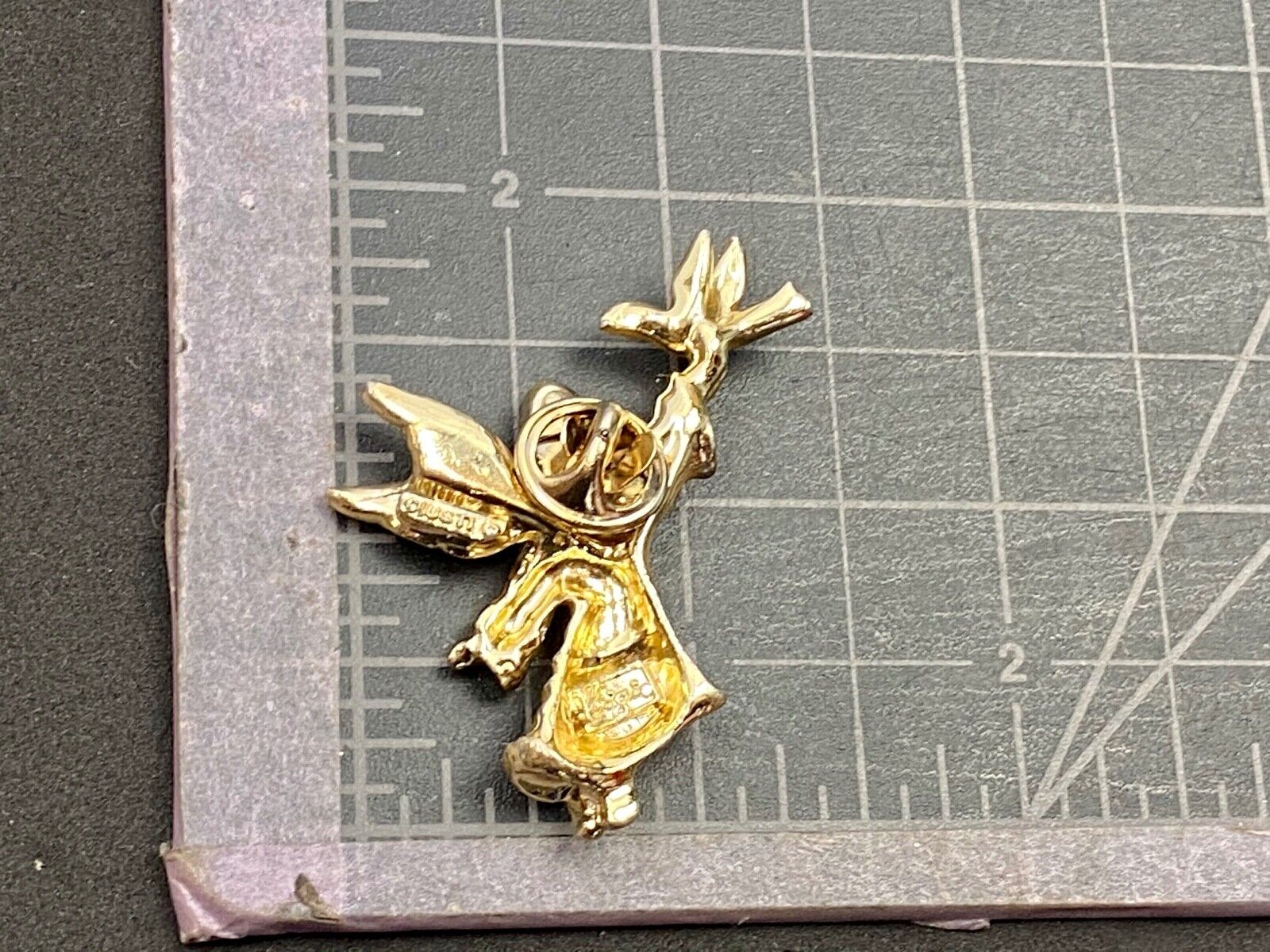Vintage Christmas Angel Holding Bird Dove? Brooch Pin Gold Tone GiGi Giusti