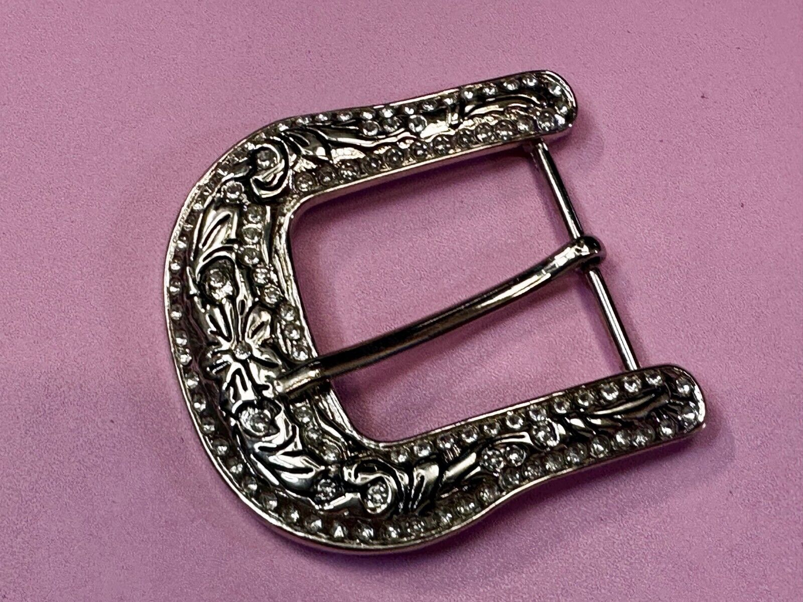 3" Wide Rhinestone Accented Ranger Style Replacement Silver Tone Belt Buckle