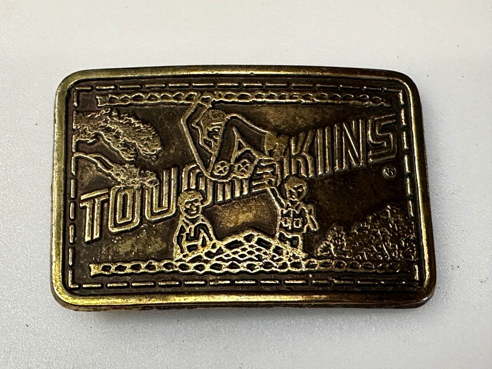 TOUGHSKINS JEANS Company Advertisement Brass Tone Vintage Belt Buckle