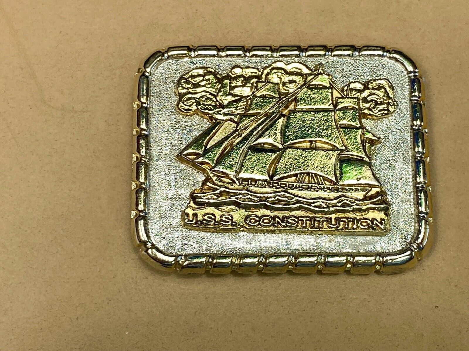 Uss Constitution Masted Ship Sailing Vintage Belt Buckle.