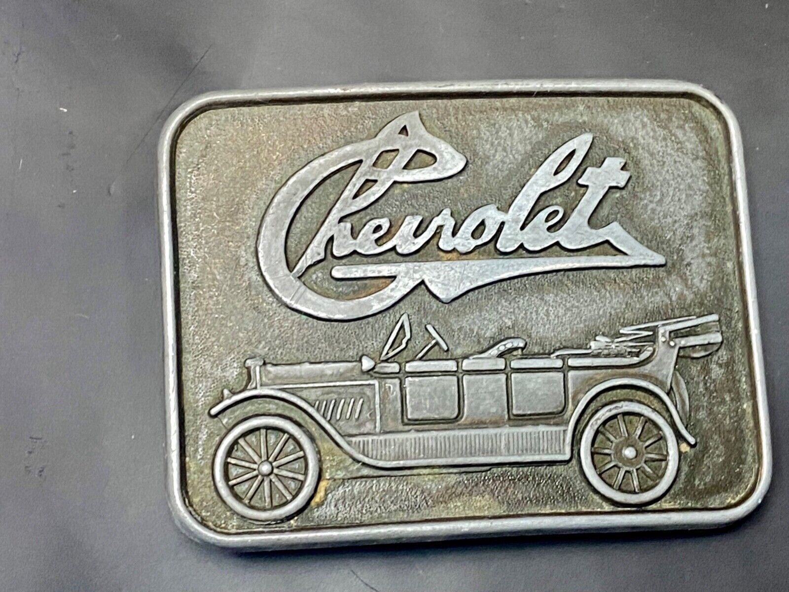 Vintage Chevrolet Chevy Antique Car logo emblem belt buckle by RJ Roberts