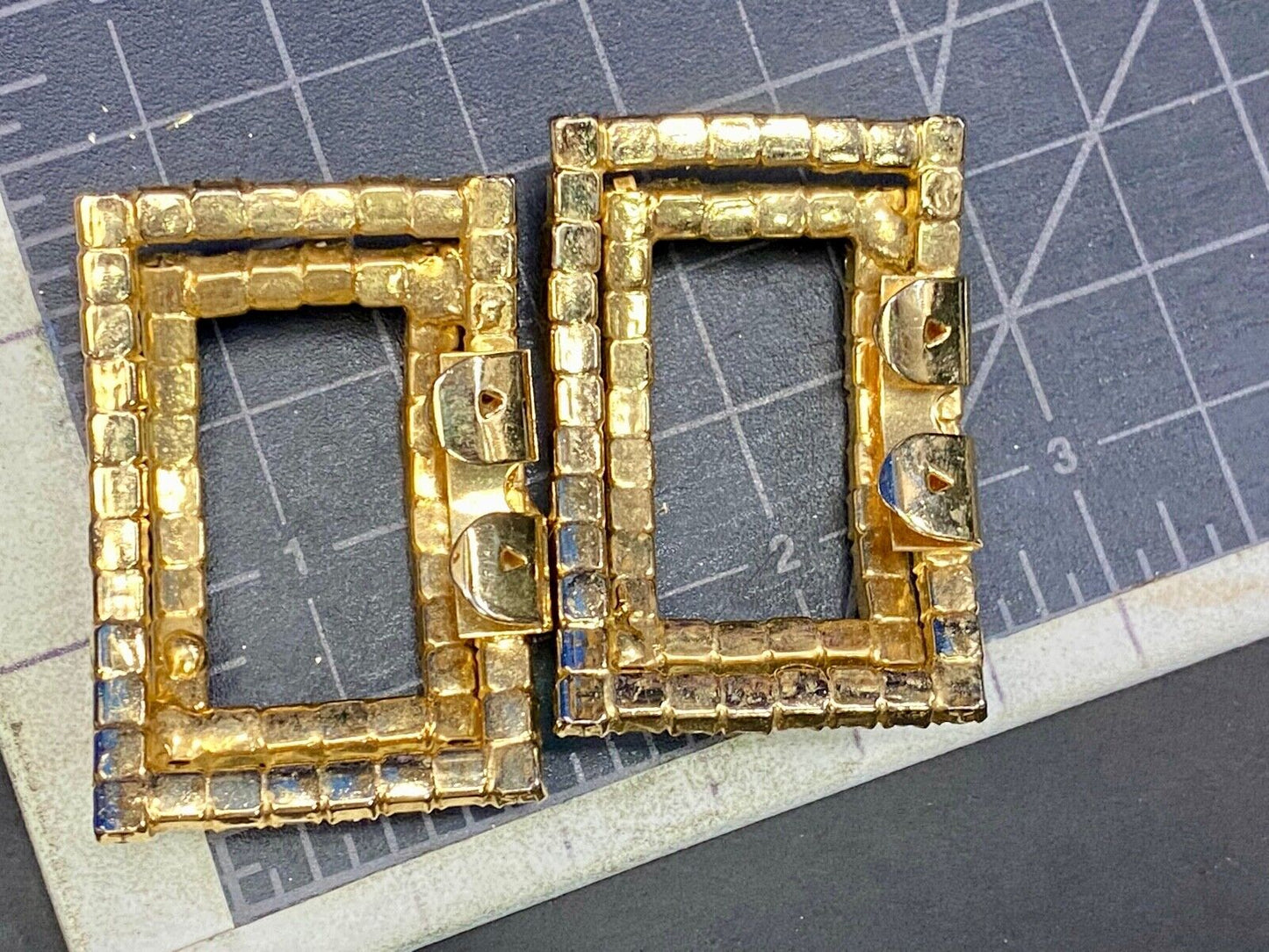 Vintage Interlocking Rectangles, Two Piece Rhinestone Covered Belt Buckle 