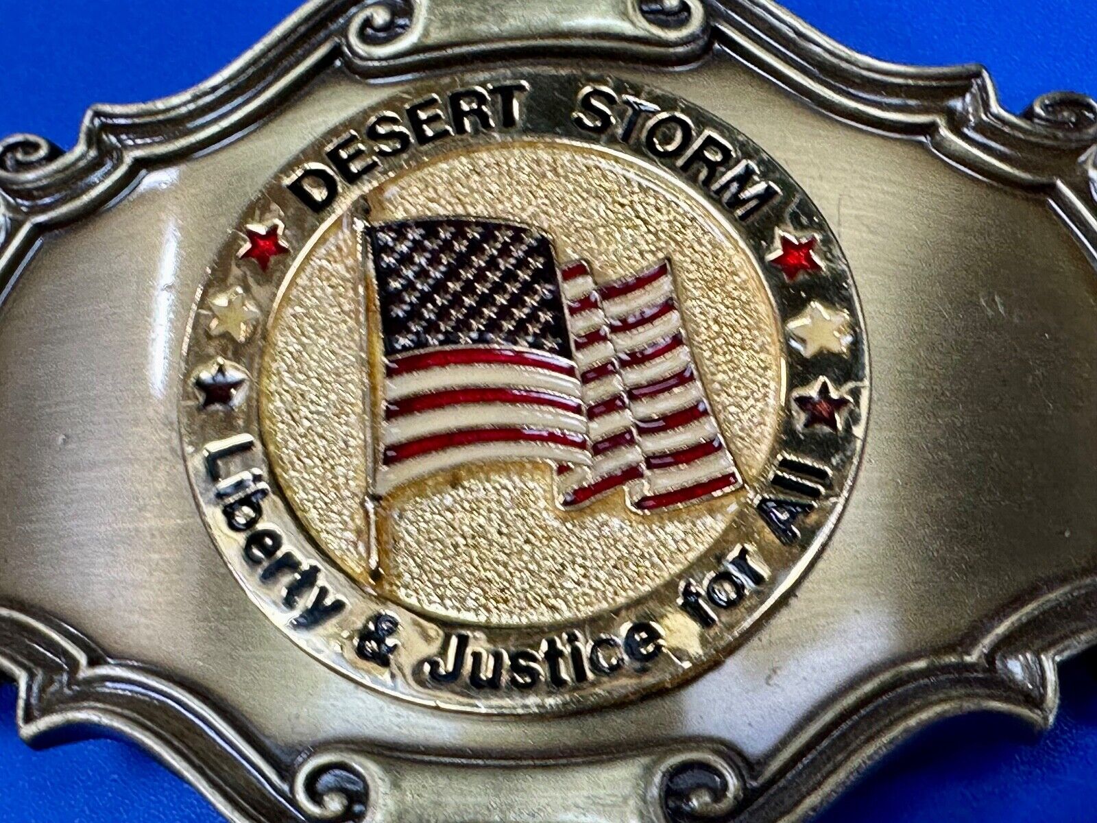 USA Flag Patriot Desert Storm Liberty & Justice for all Custom made Belt Buckle
