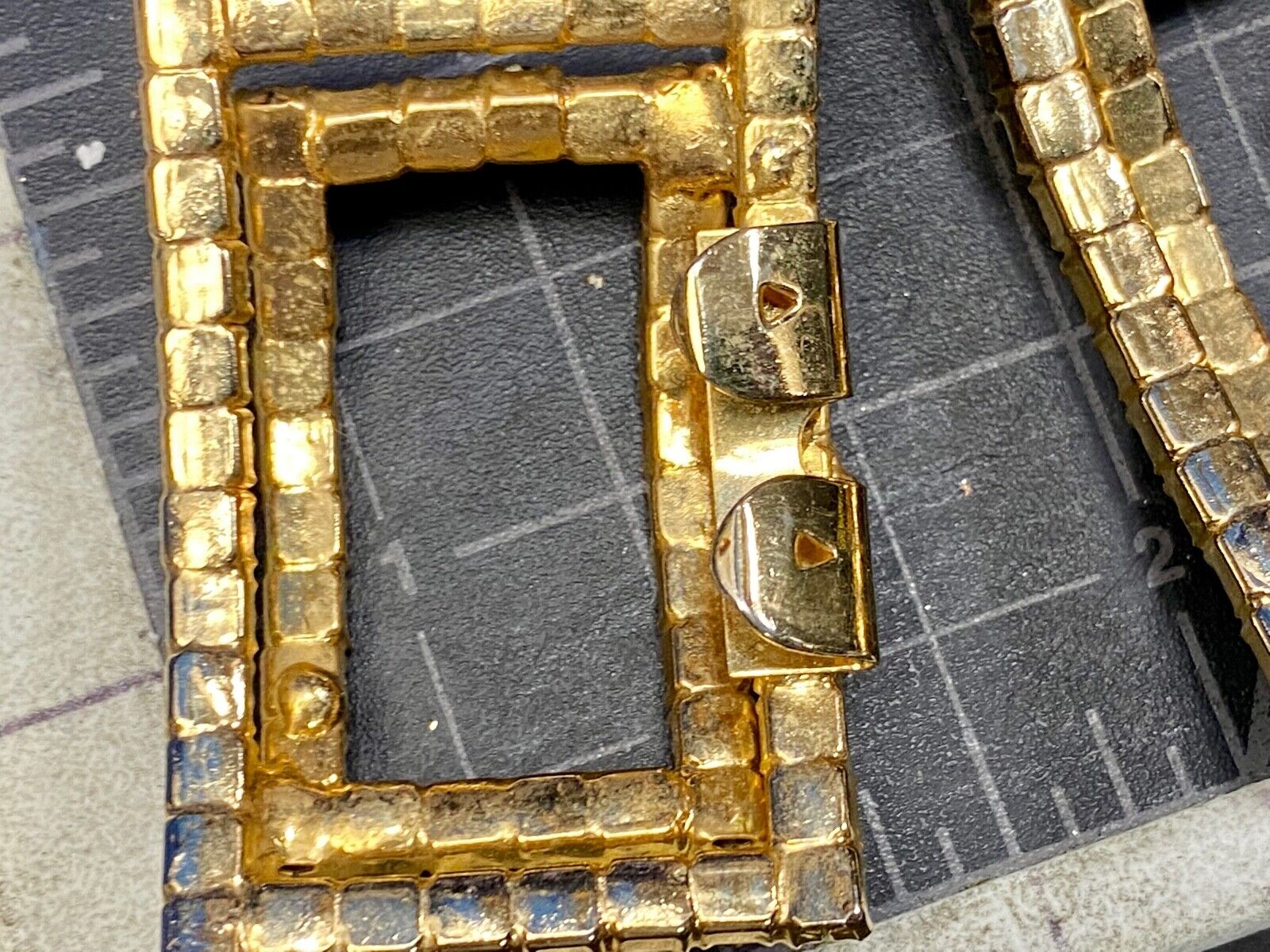Vintage Interlocking Rectangles, Two Piece Rhinestone Covered Belt Buckle 