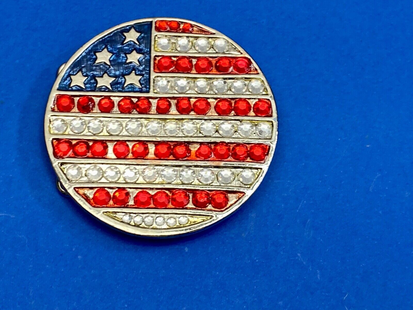 United States Of American Usa Flag Colors On Round Rhinestone Belt Buckle 