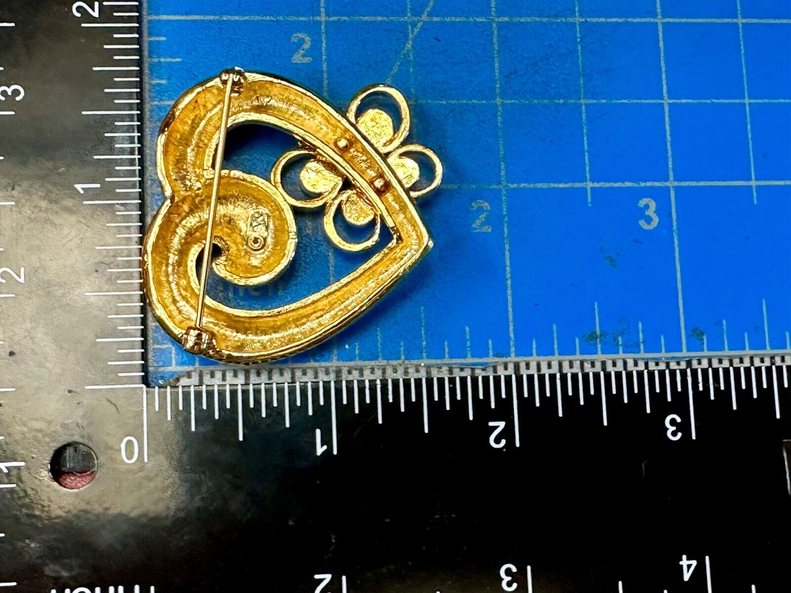 AK Anne Klein signed gold tone heart with rhinestone butterfly Brooch Pin