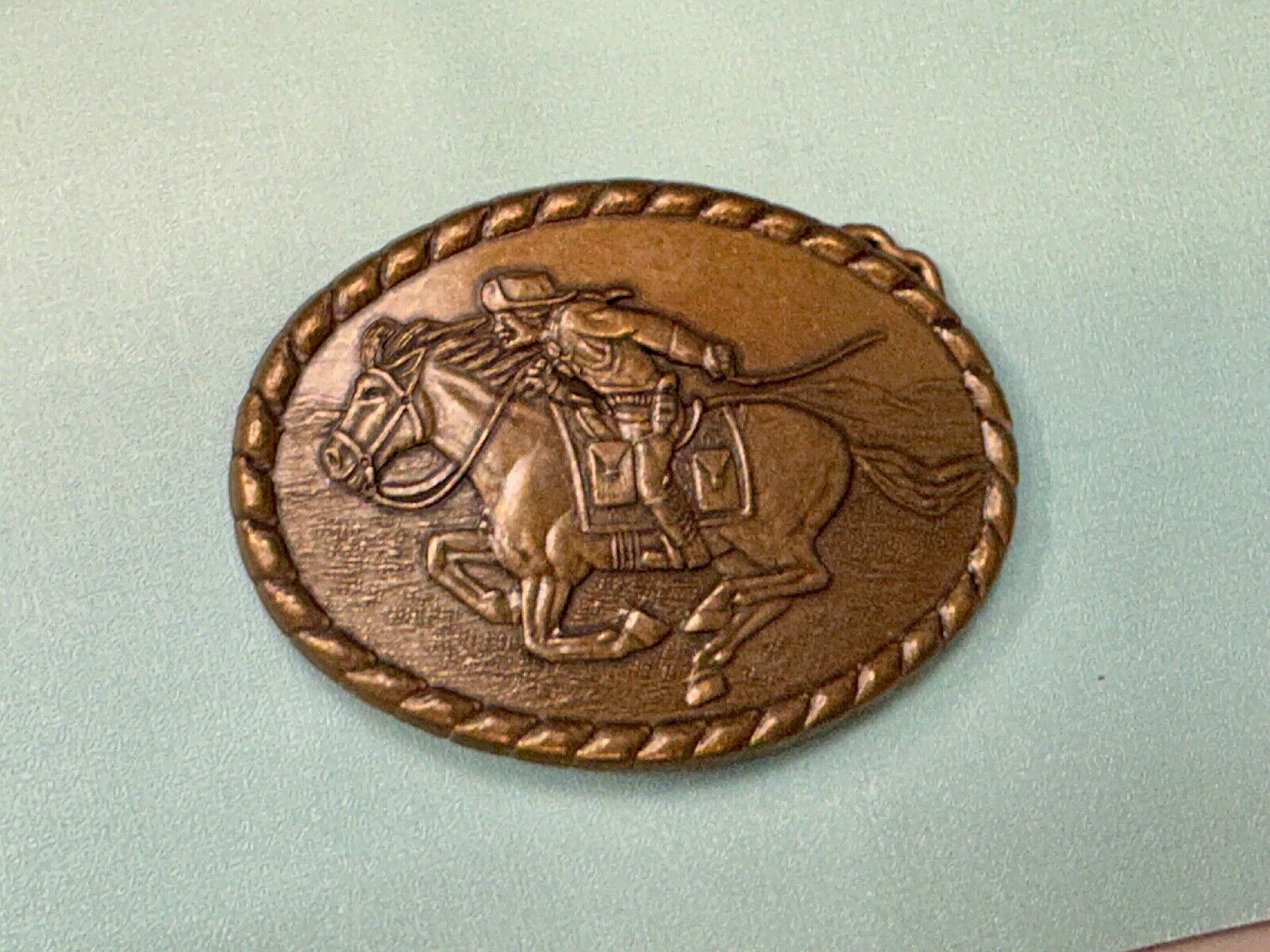 Vintage 1981 Mervyn's Pony Express Rider  Brass Belt Buckle Western Belt Buckle