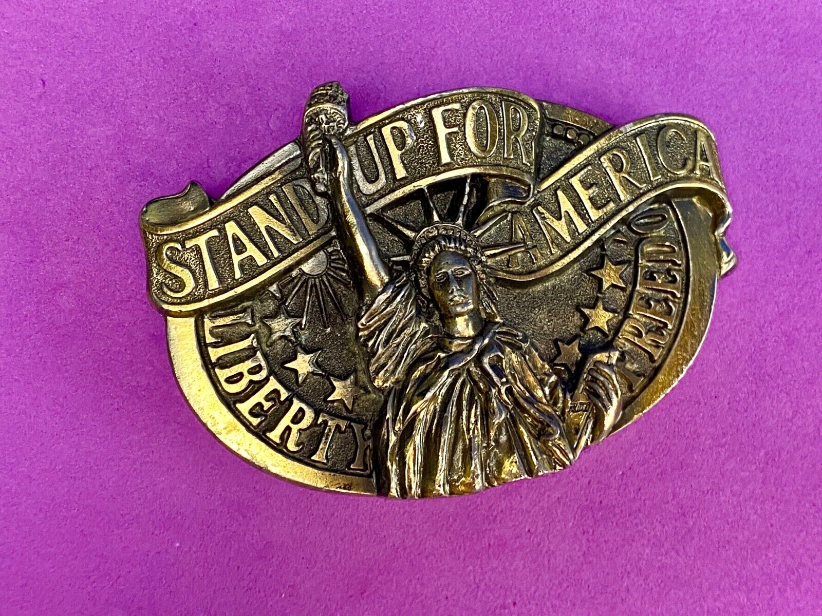 Vintage 1984- Stand Up For America Liberty Freedom - Great American Belt Buckle