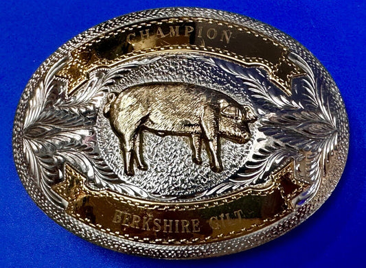 Berkshire Gilt Pig Breed Show Champion Ribbon Trophy Award Design Belt Buckle