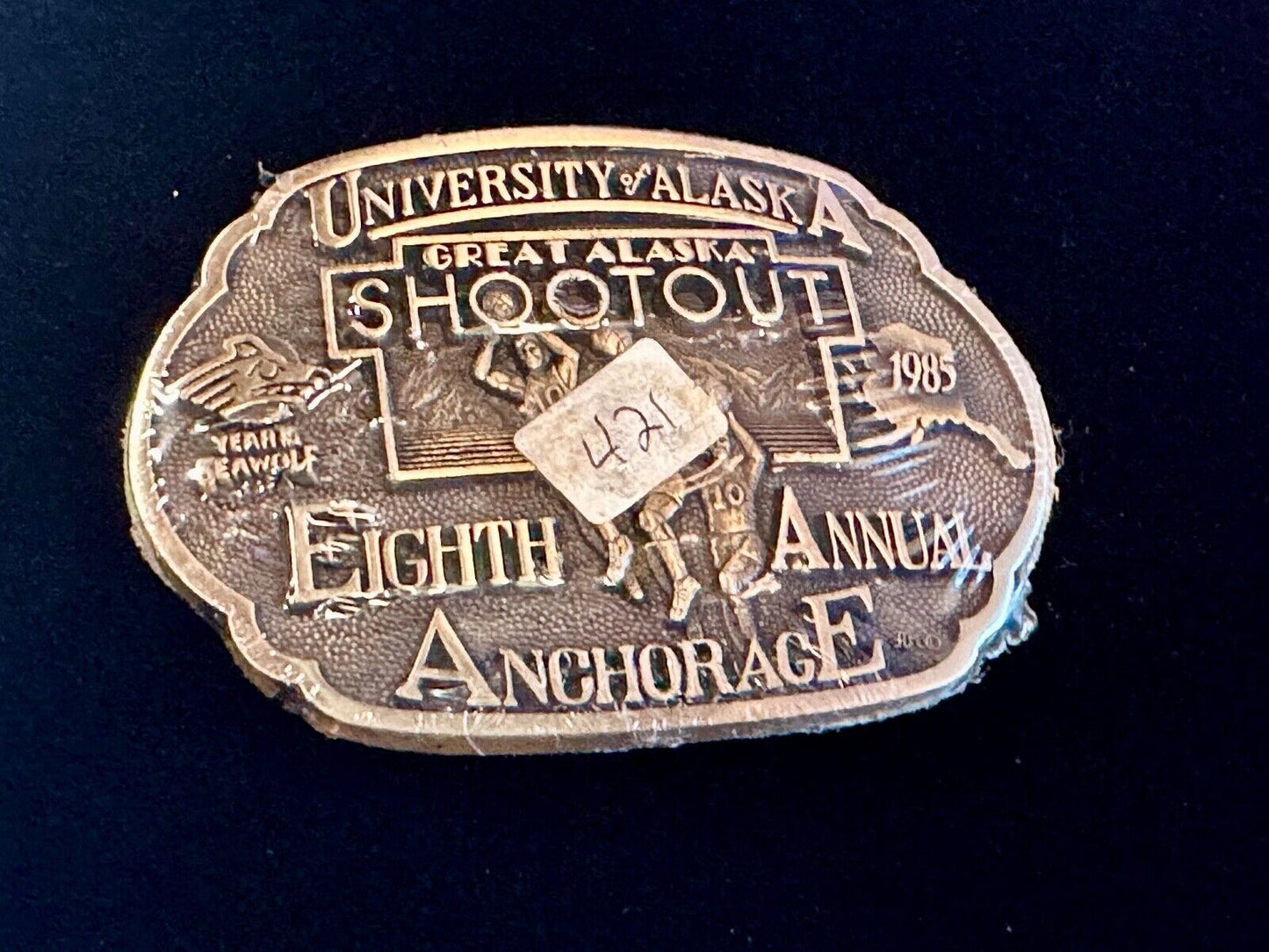 University of Alaska Anchorage 8th annual Great Shootout NOS brass belt buckle