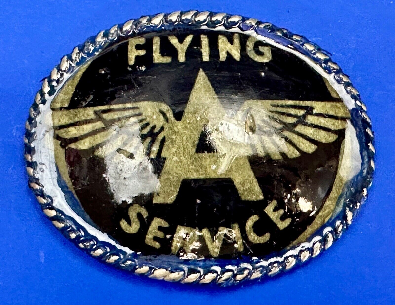 A W/ wings - Pilot's Airplane Flying Service large custom Vintage belt buckle