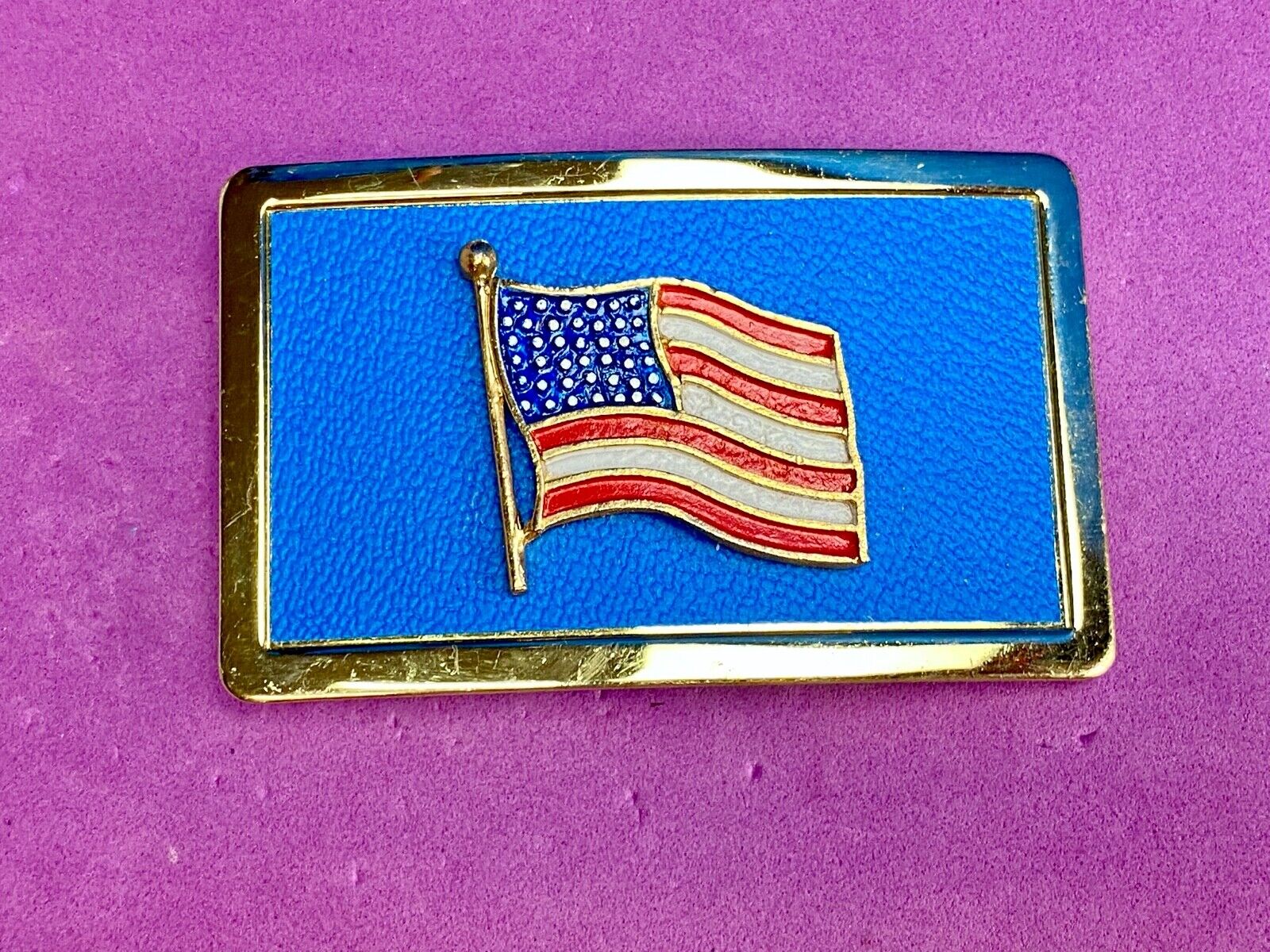 United States of America FLAG raised western belt buckle blue background 