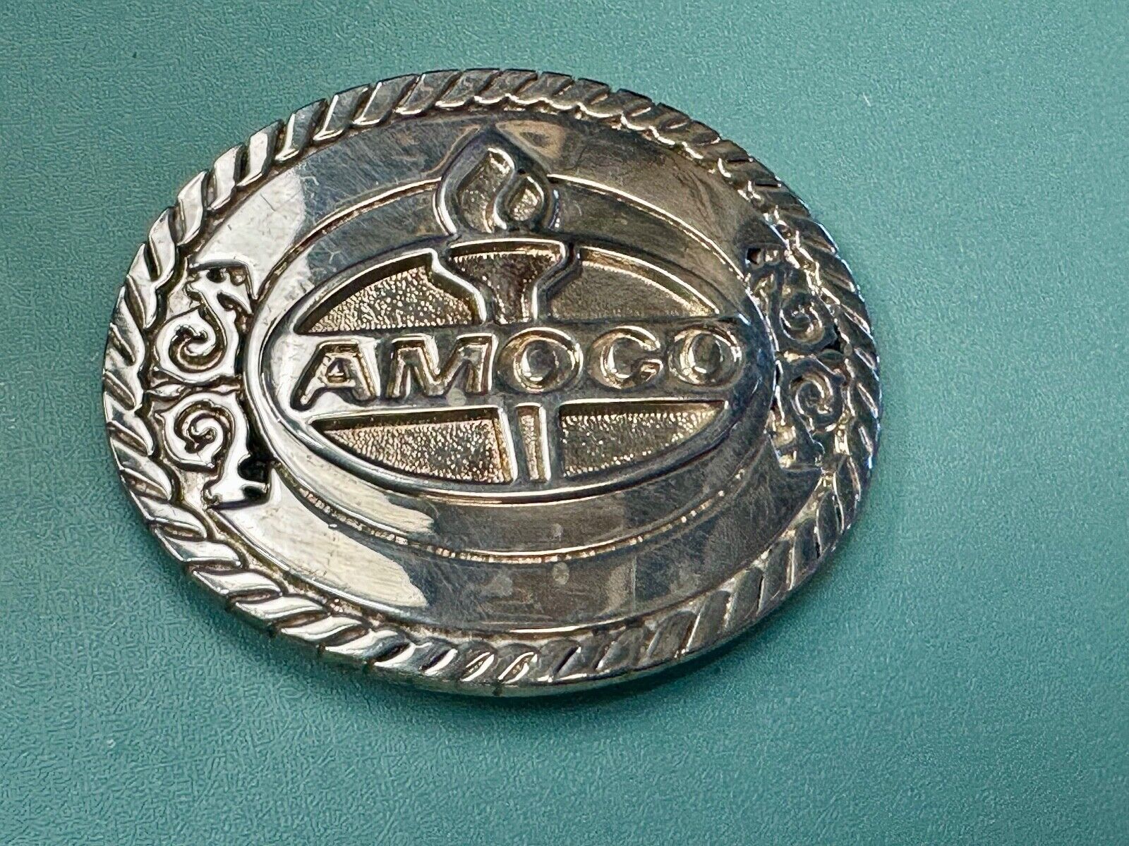 Amoco Oil Gas Mining Fuel Company logo Vintage 1981 belt buckle by by OC tanner