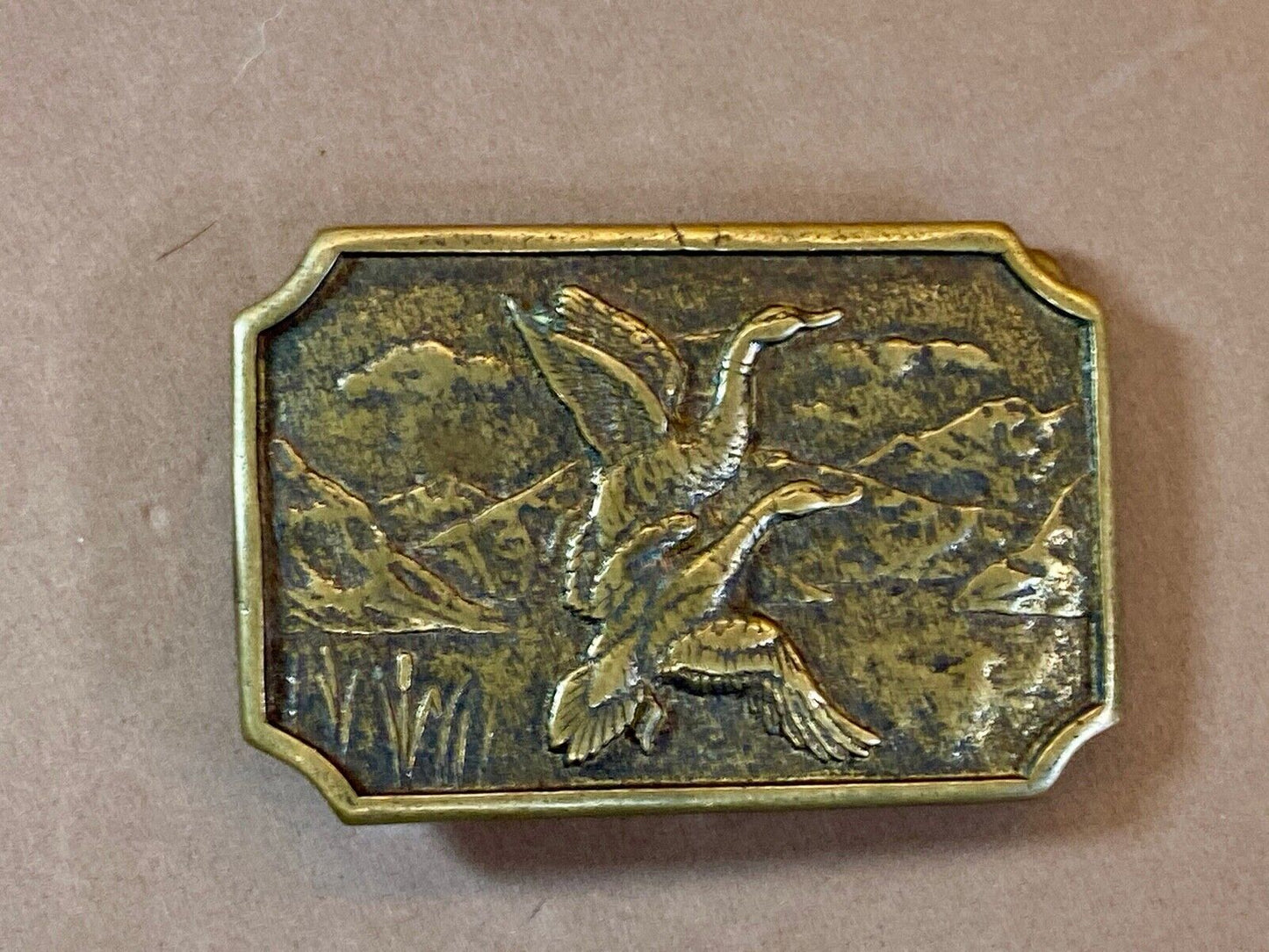 Two Flying Ducks On Pond In Nature Launching Solid Brass Belt Buckle By Bts 
