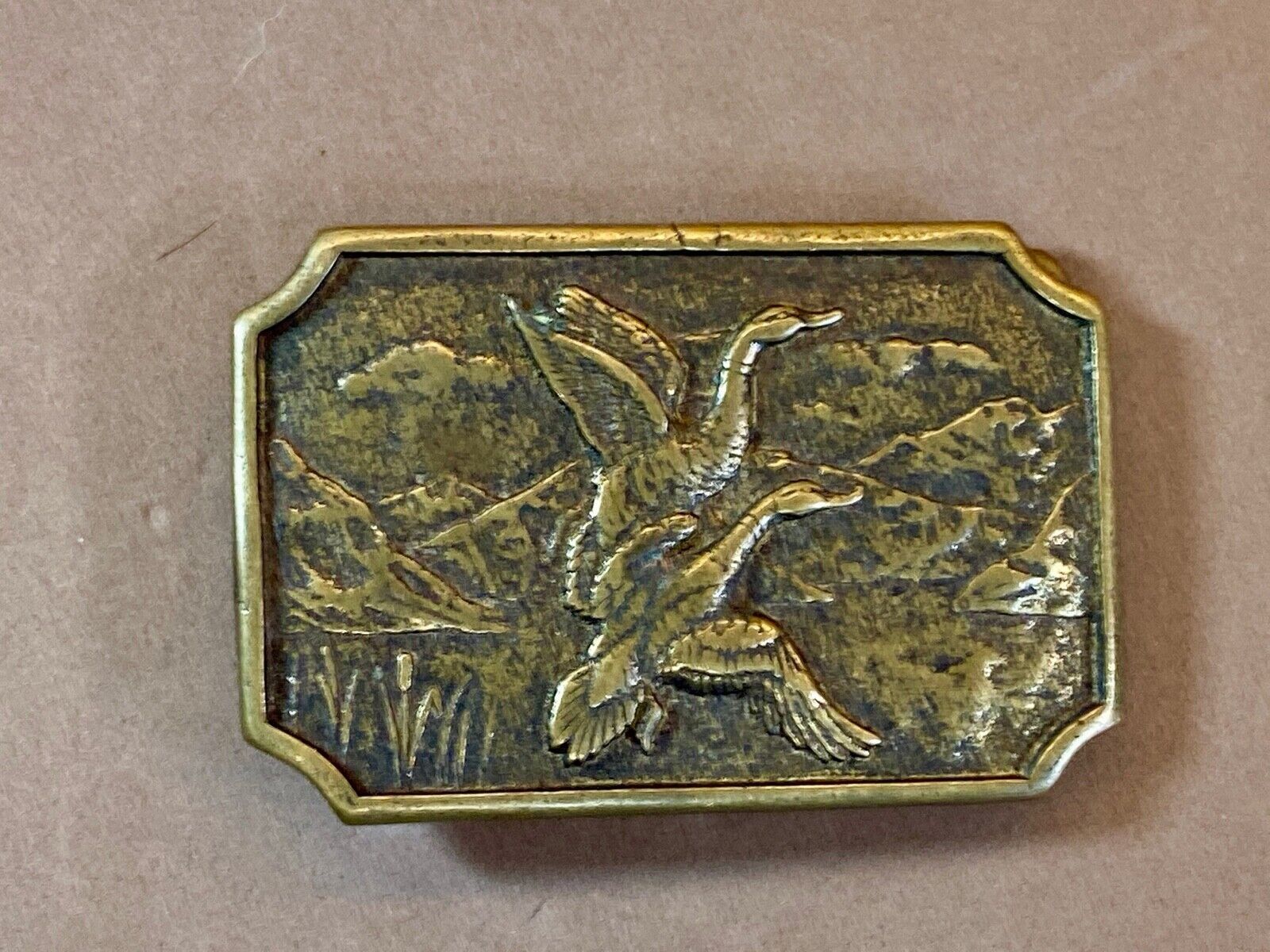 Two Flying Ducks On Pond In Nature Launching Solid Brass Belt Buckle By Bts 