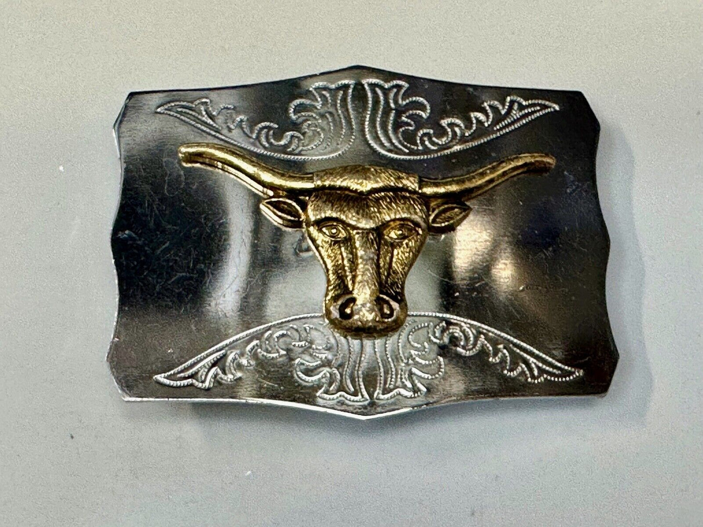 Two tone Raised Longhorn Cow Steer on Vintage Belt Buckle made in Japan