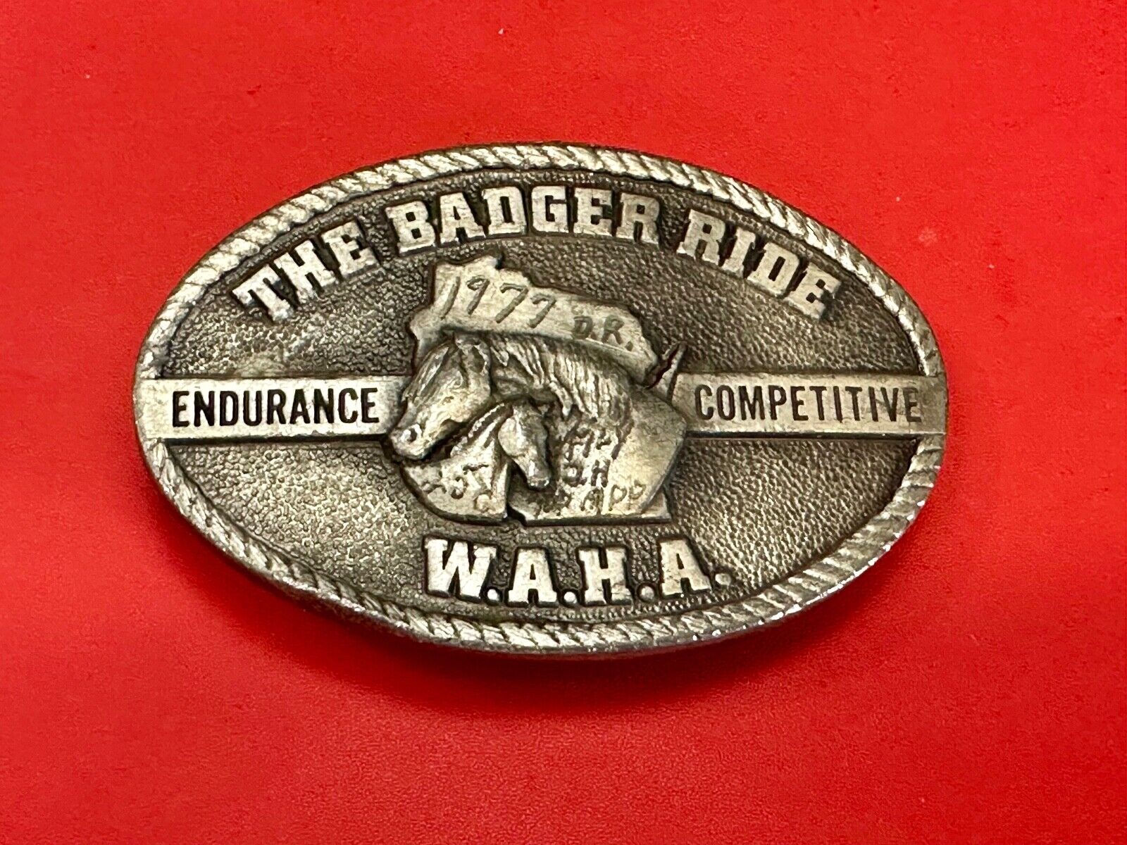 The Badger Ride - WAHA  Endurance Completive WI Arabian Horse Assn belt buckle