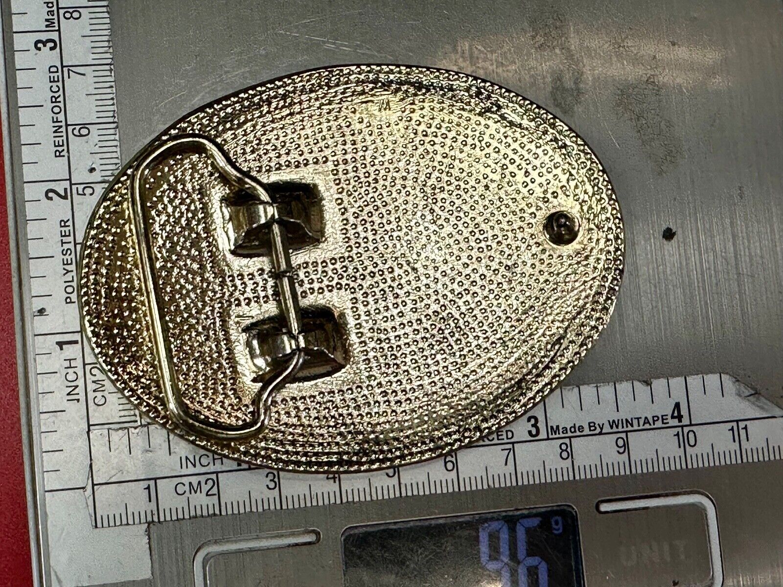 vintage etched starburst pattern gold tone belt buckle marked W