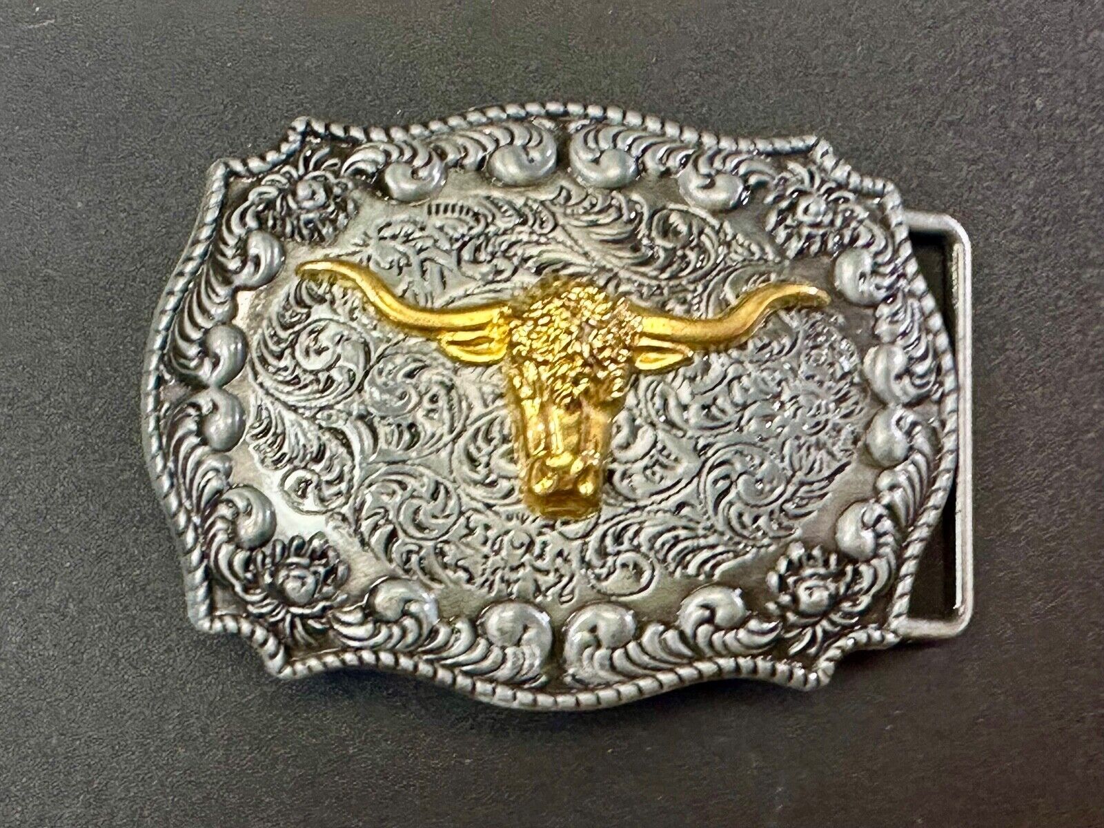 The Longhorn cow steer - cowboys cowgirls western raised two tone belt buckle
