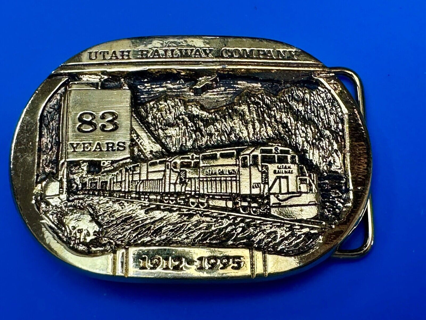 Utah Railway Co Vtg Train Railroad 83 Years Gary Prazen Bronze Art Belt Buckle