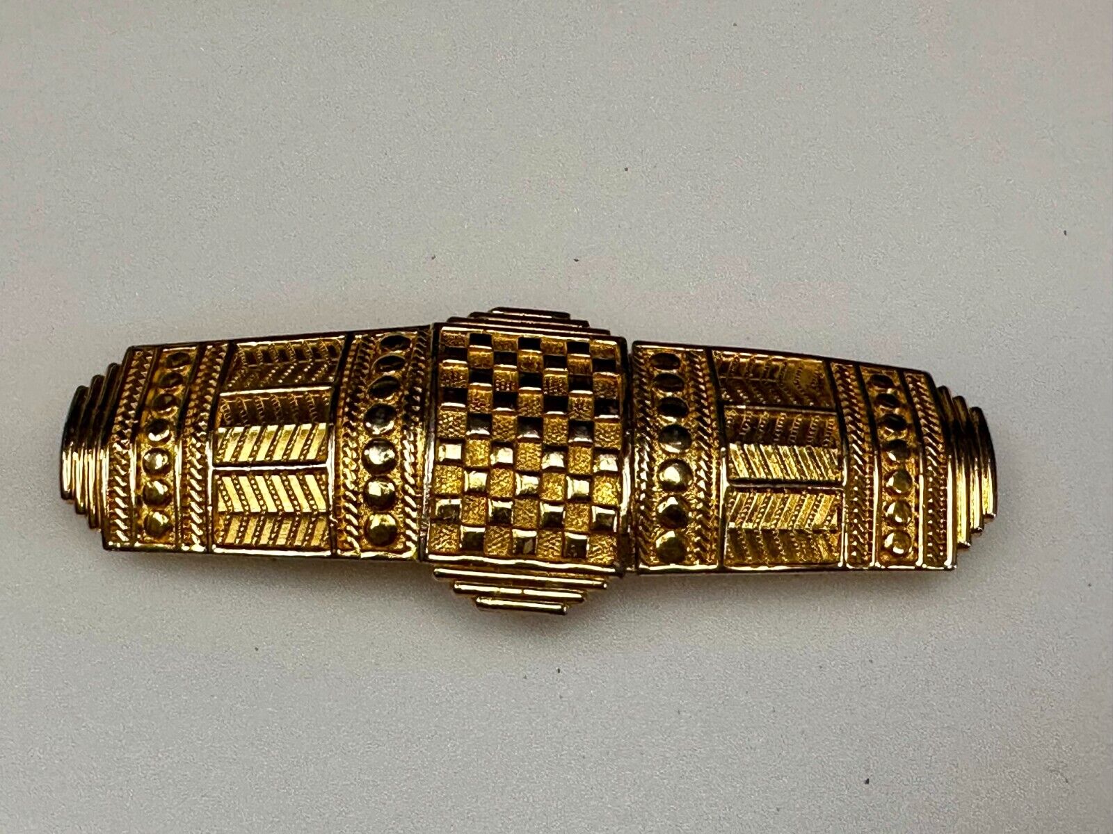 6" Wide Two Piece interlocking Gold Tone Vintage Belt Buckle by Dotty Smith