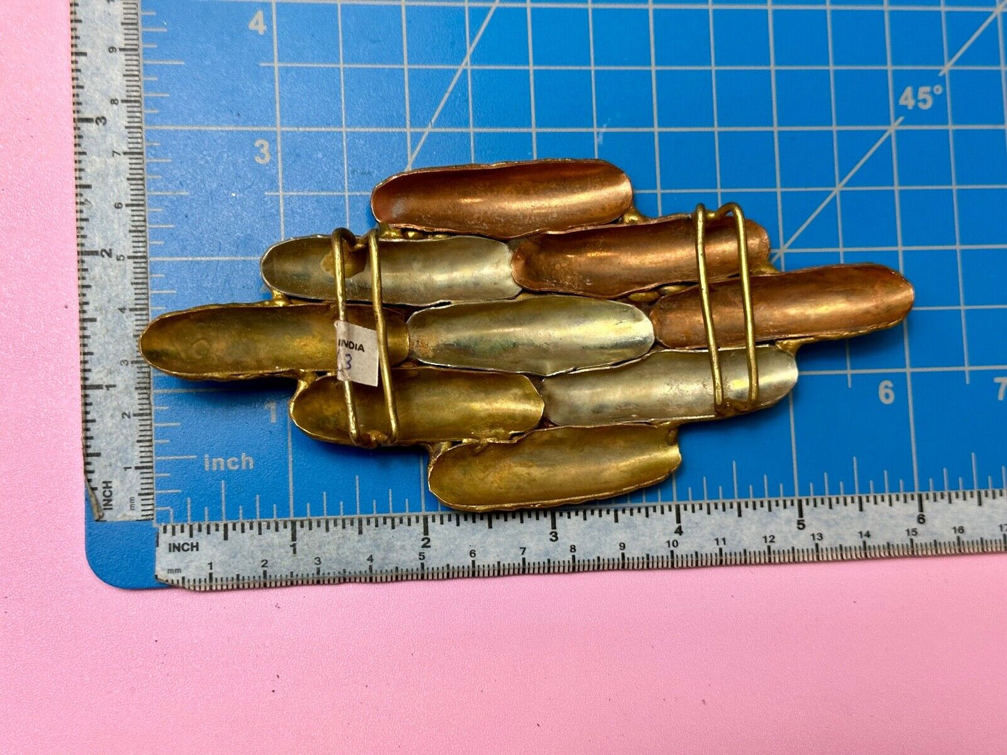 Vintage LARGE mixed metal chunky belt buckle slide / Made in India