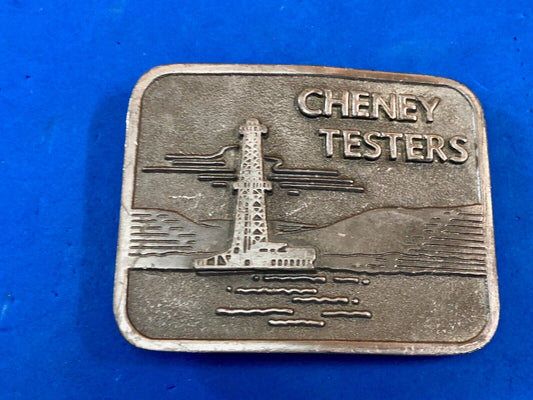 vintage Cheney Testers promo belt buckle -oil  rig , back flow monitor company 