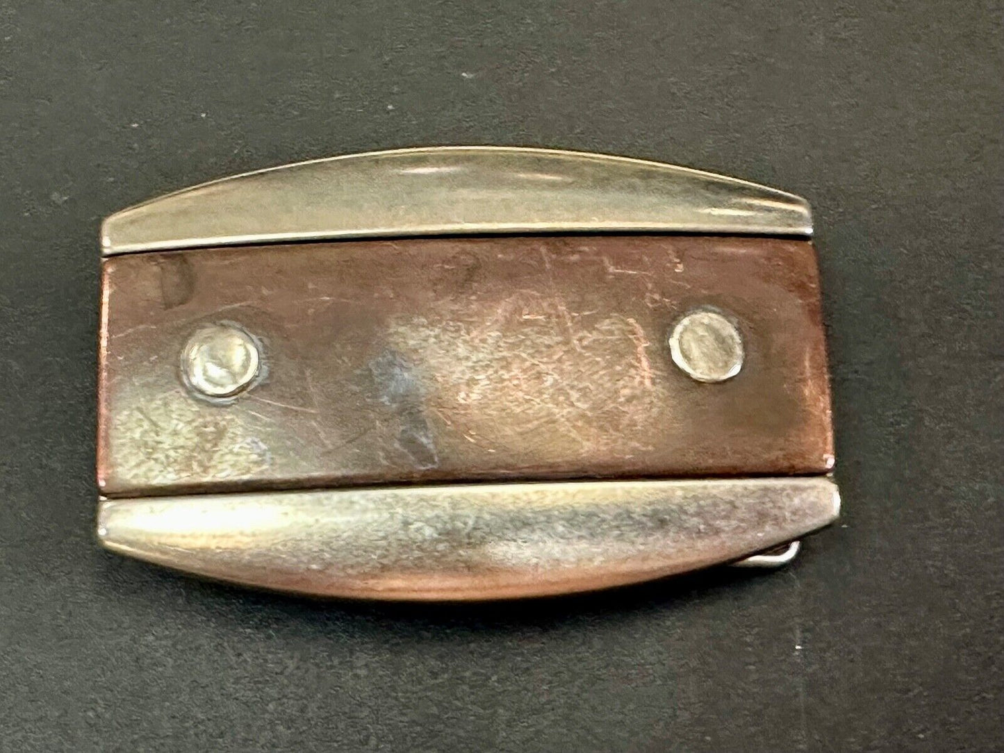 vintage Faux Wood stripe in silver tone western vibe belt buckle