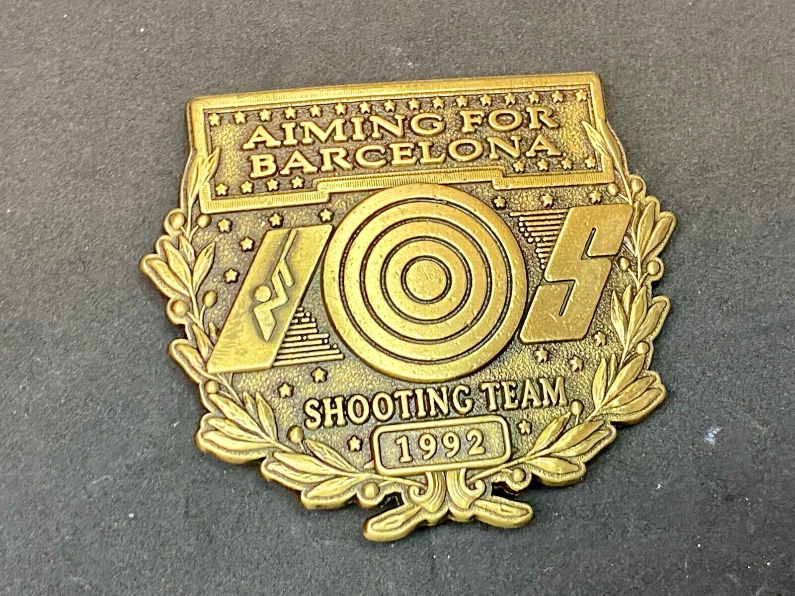 United States Shooting Team 1992 Aiming For Barcelona Cutout Belt Buckle 