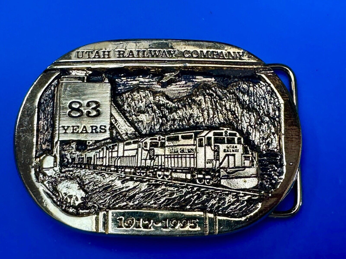 Utah Railway Co Vtg Train Railroad 83 Years Gary Prazen Bronze Art Belt Buckle