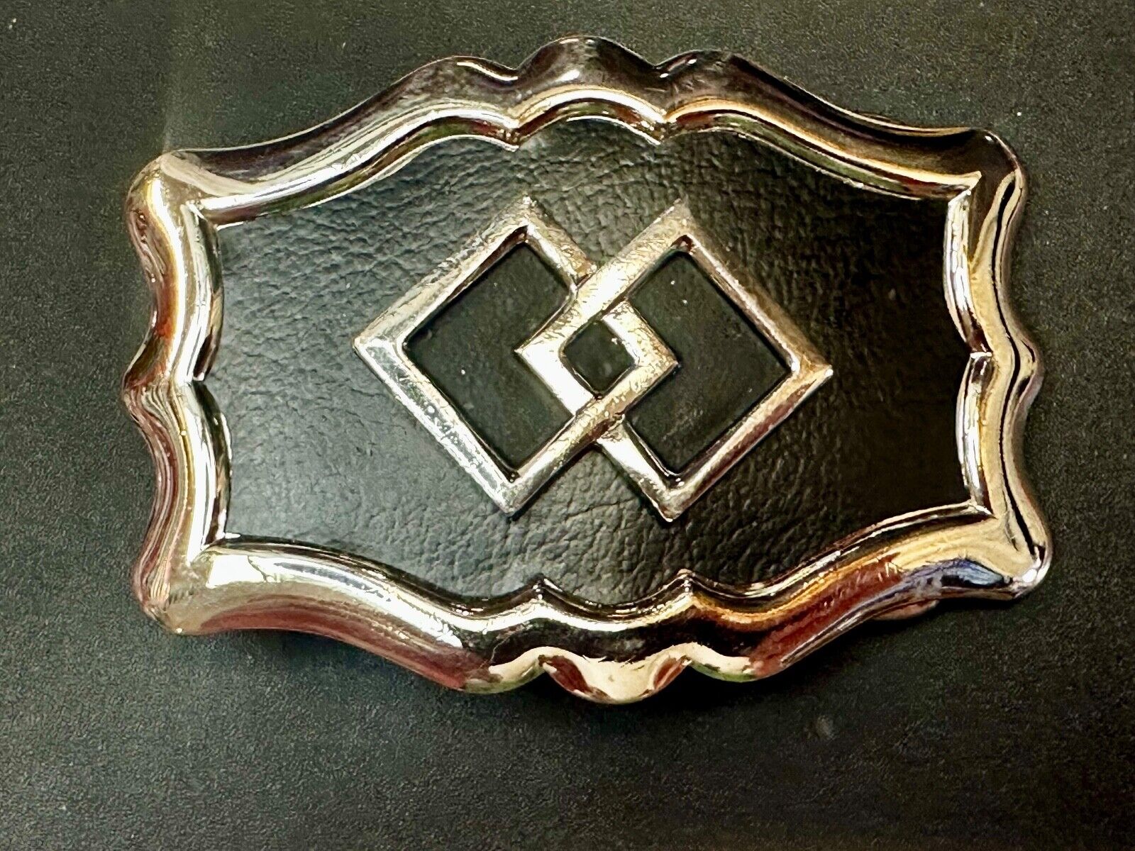 Black & silver diamond Shaped Cowboy Ranch pattern western framed Belt Buckle