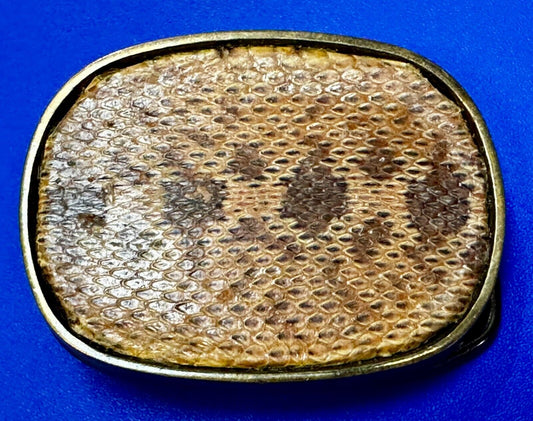Unique Brown Snake Skin Vintage Textured Leather On Brass Tone Belt Buckle