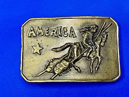 Vintage 1973 Lewis Buckle Co. Chicago Belt Buckle. America Indian On His Horse