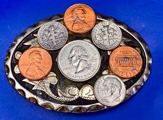 Artisan Usa Coin Collectors Cluster On Western Vintage Belt Buckle