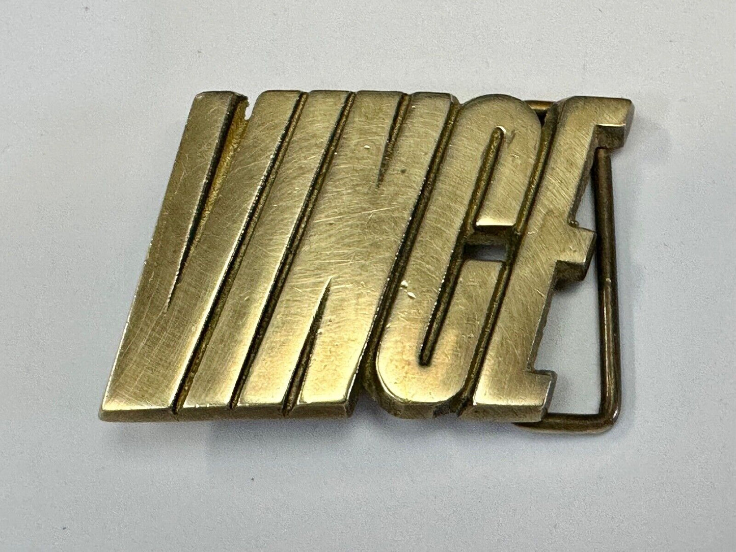 VINCE  custom name cutout block letter solid brass belt buckle by Baron Buckles