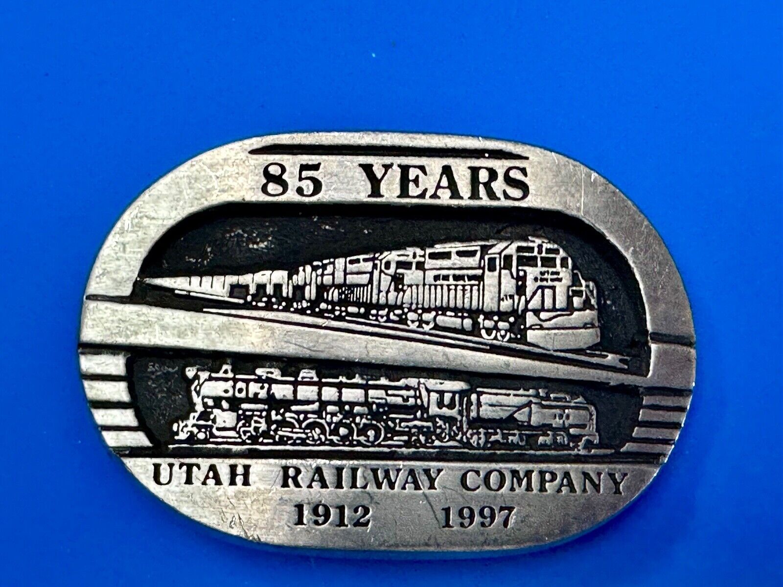 Utah Railway Co Vtg Train Railroad 85 Years - Gary Prazen Sculpture Belt Buckle