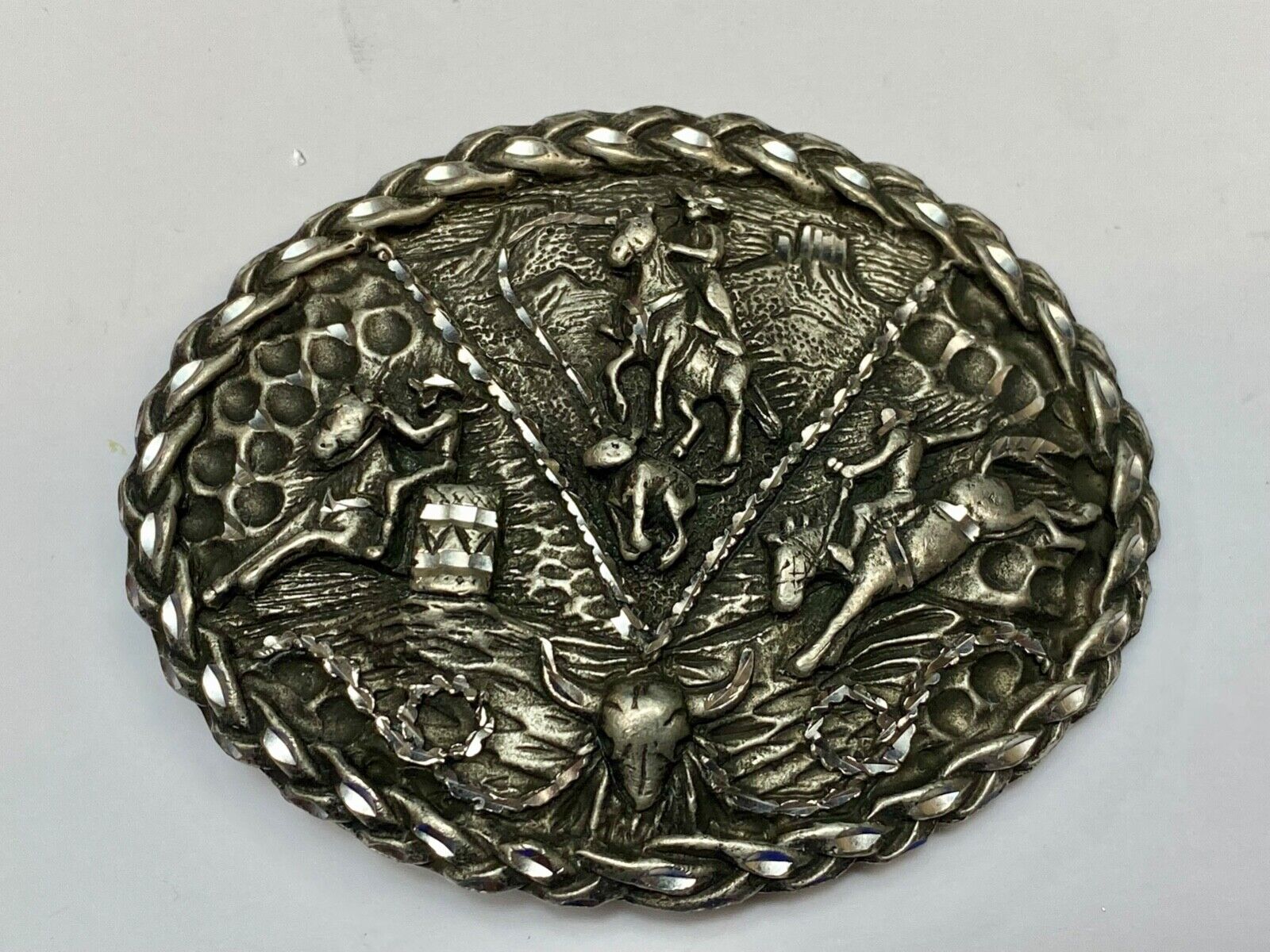 Barrel Racing, Saddle Bronc Rider, everything cowboy Vtg. EGE 1992 belt buckle