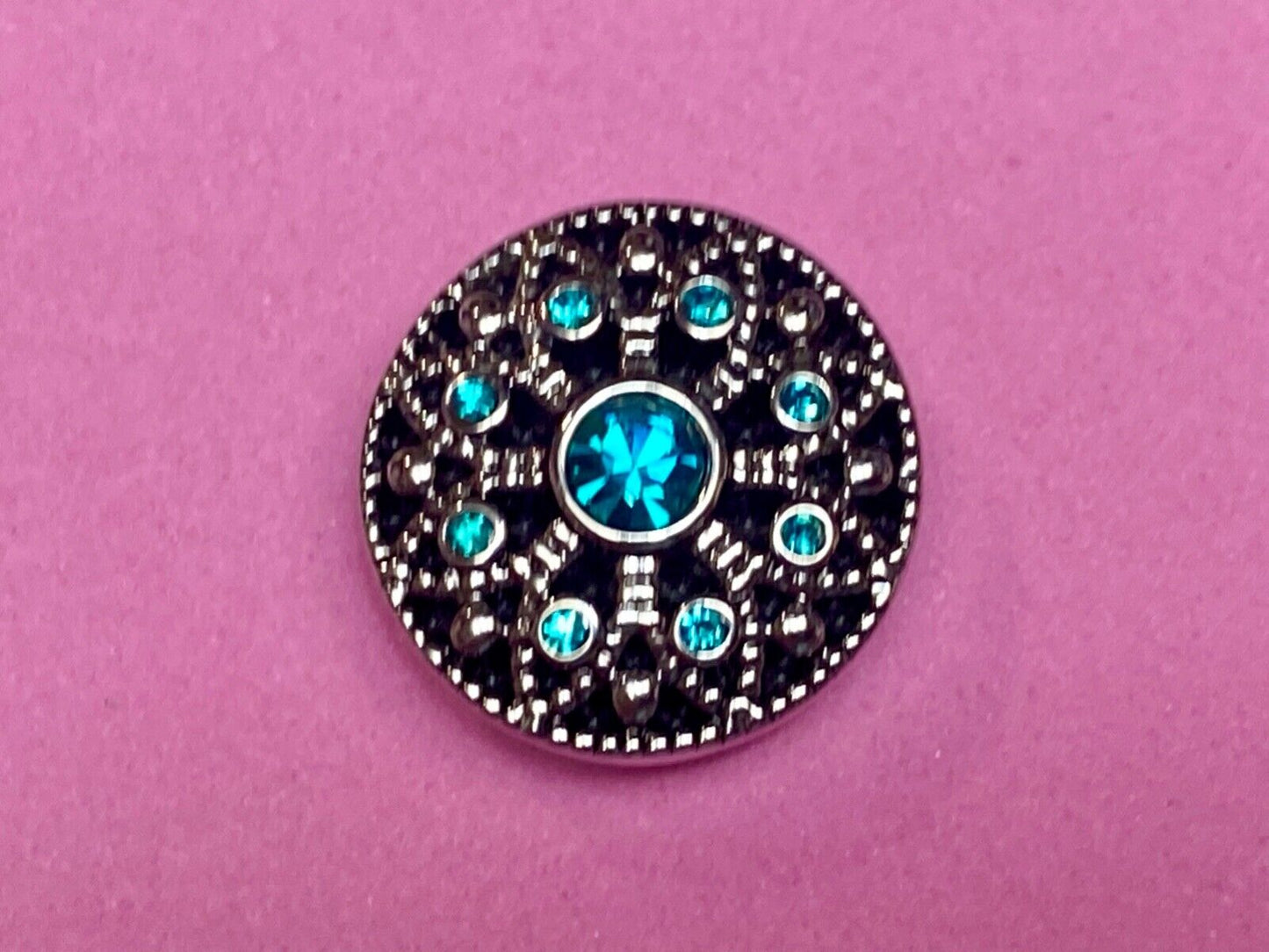 Turquoise blue color Rhinestone Accented 18mm silver tone Ginger Snaps