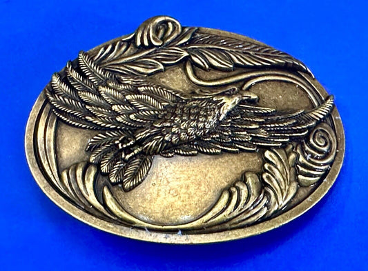 4" wide Flying Patriotic American Majestic Eagle oval belt buckle