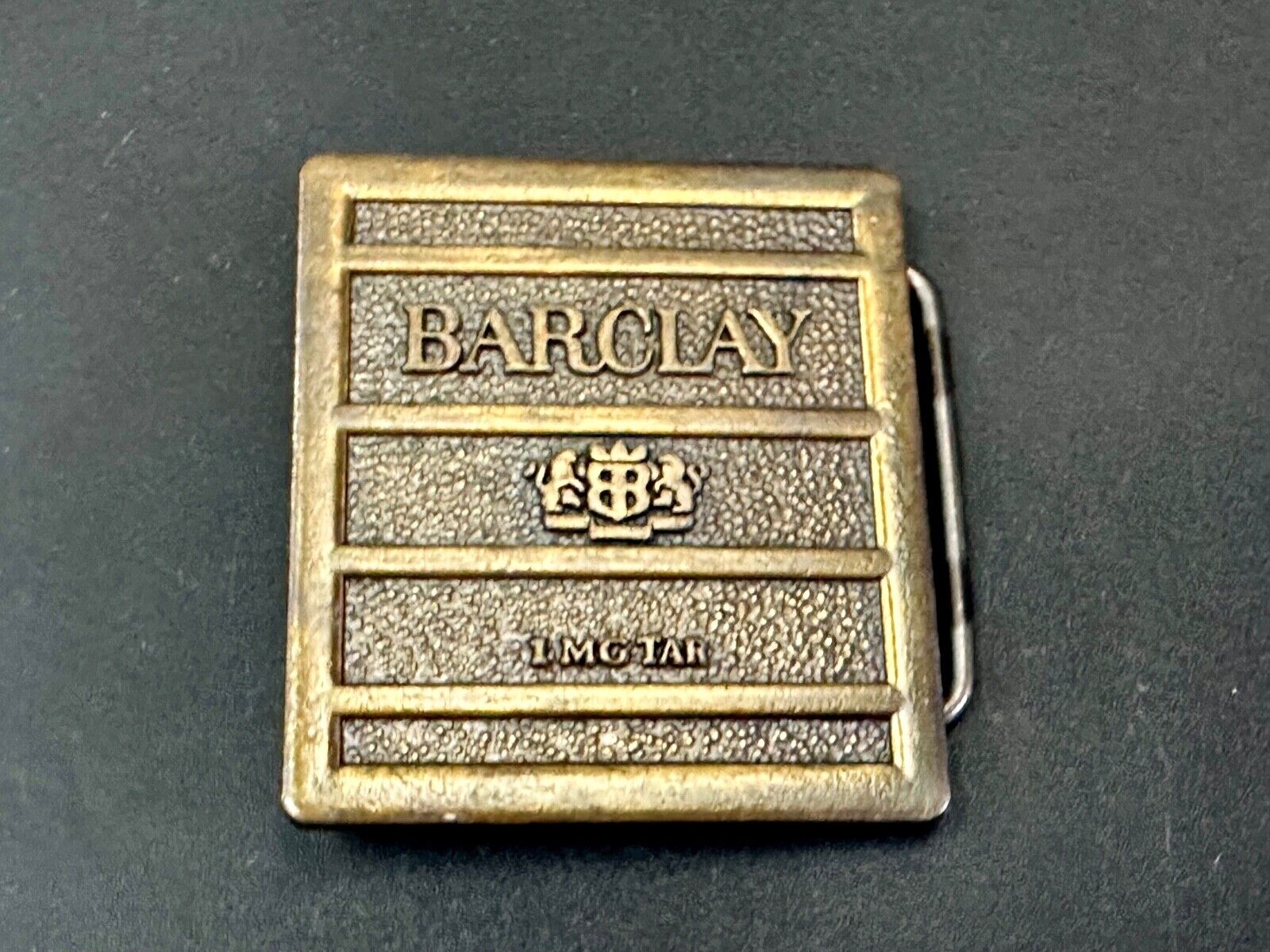 1970's Barclay Cigarettes Tobacciana RJ Reynolds Box Label 1mg Tar belt buckle