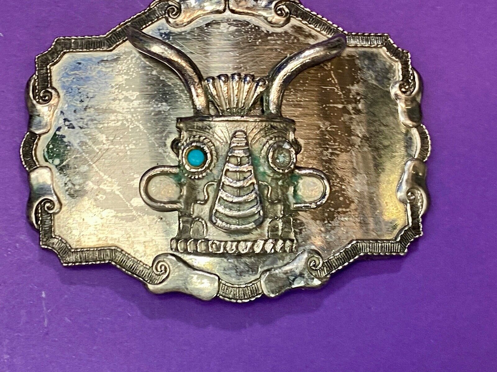 Very Different!   Raised Robot Head missing a blue eye! on western belt buckle 