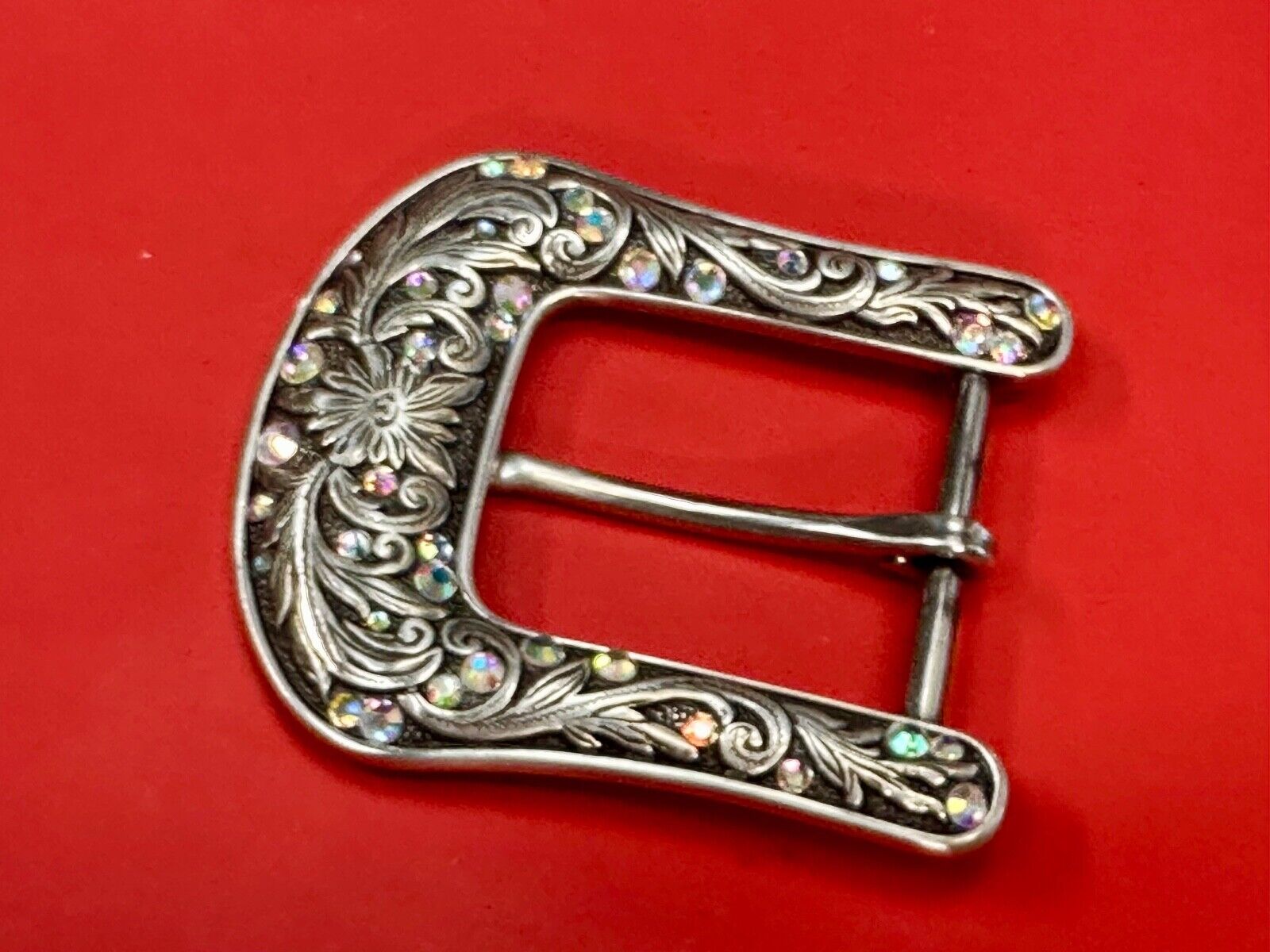 Ariat signed western ornate ranger silver tone belt buckle with Rhinestone's