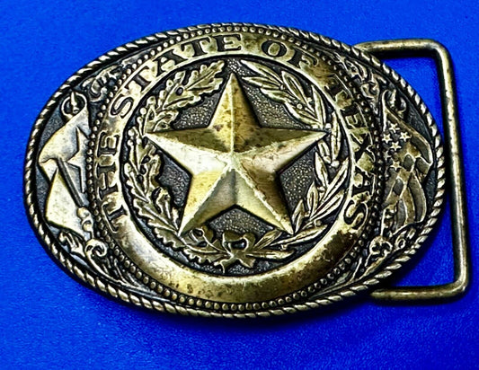 The Great State of Texas - Flag & Star Vintage SMALL  USA made Belt Buckle
