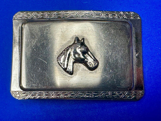 Vintage horse head centered on western rectangular silver color belt buckle